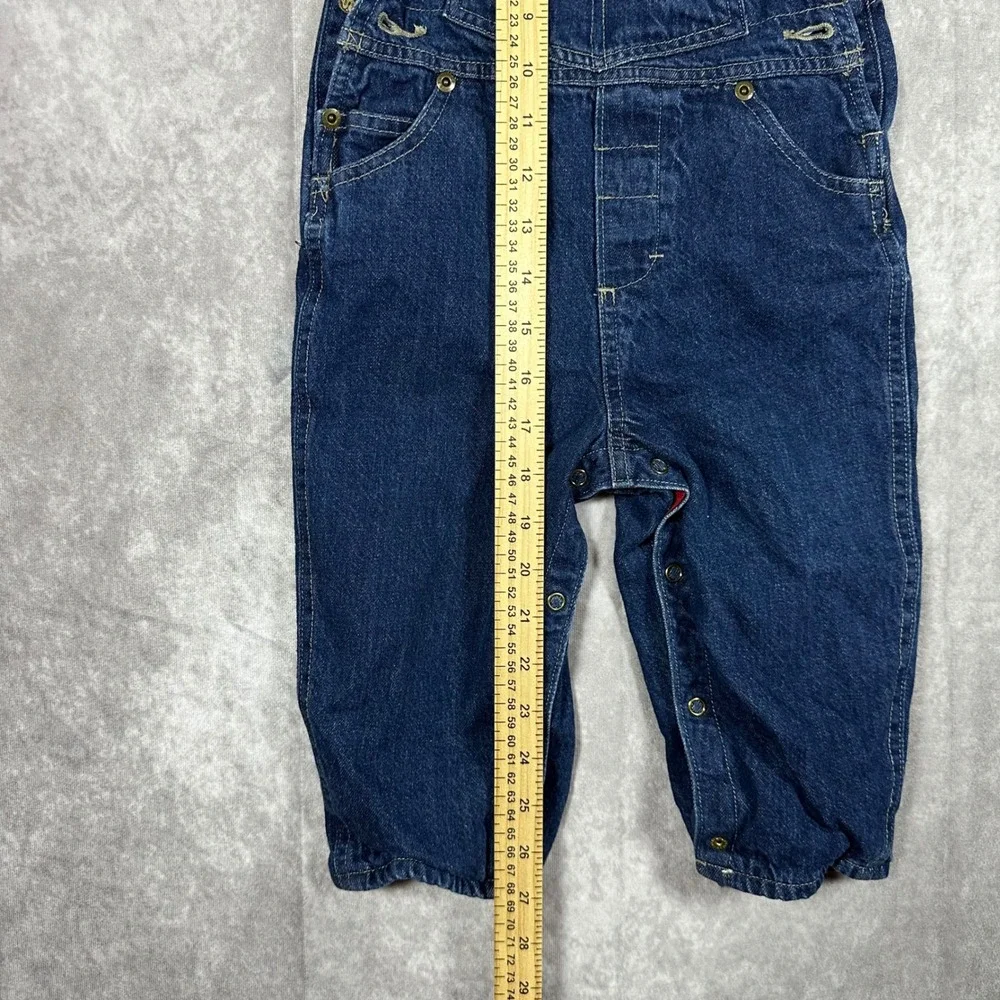 Vintage OshKosh Bgosh Kids 18M Blue Denim Red Lined Football Owl Overalls 90s